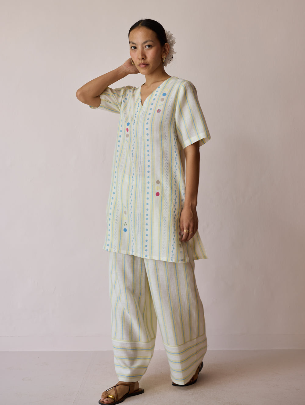 Selle Linen Applique Kurta Set - Ivory