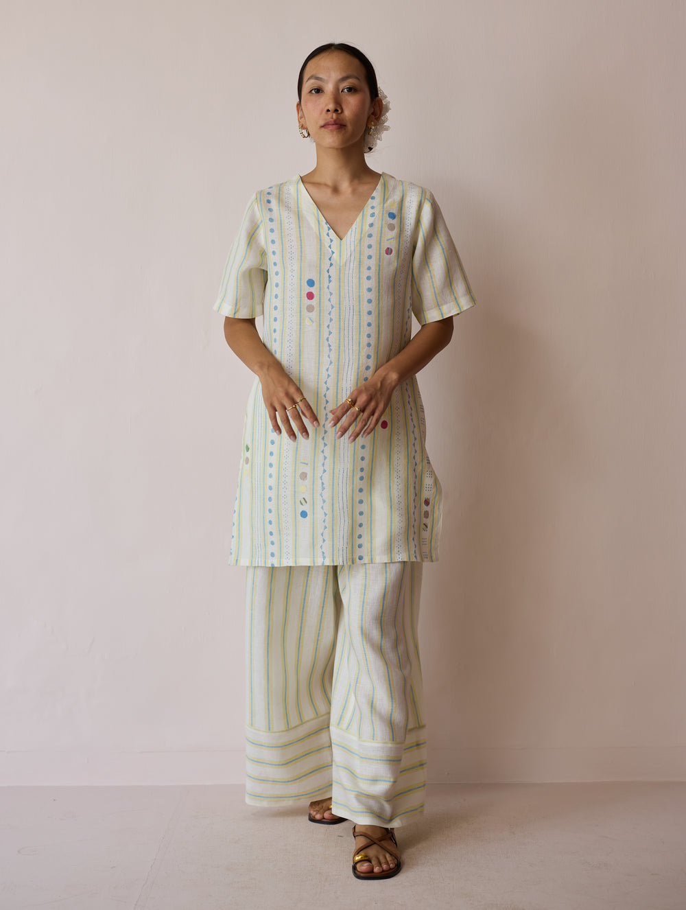 Selle Linen Applique Kurta Set - Ivory