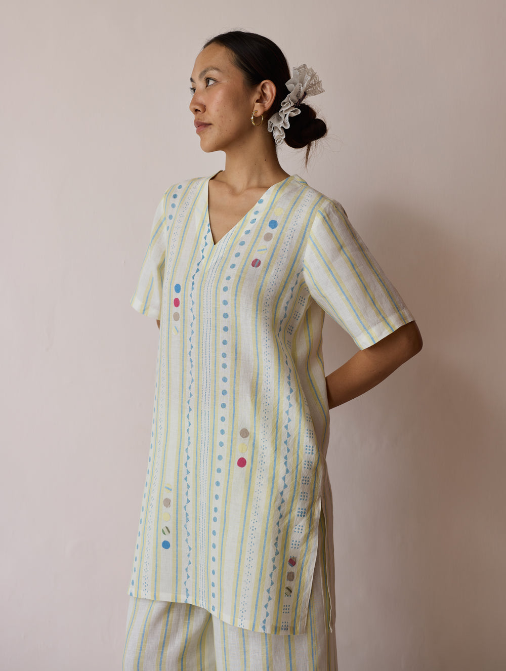 Selle Linen Applique Kurta Set - Ivory