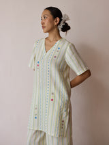 Selle Linen Applique Kurta Set - Ivory