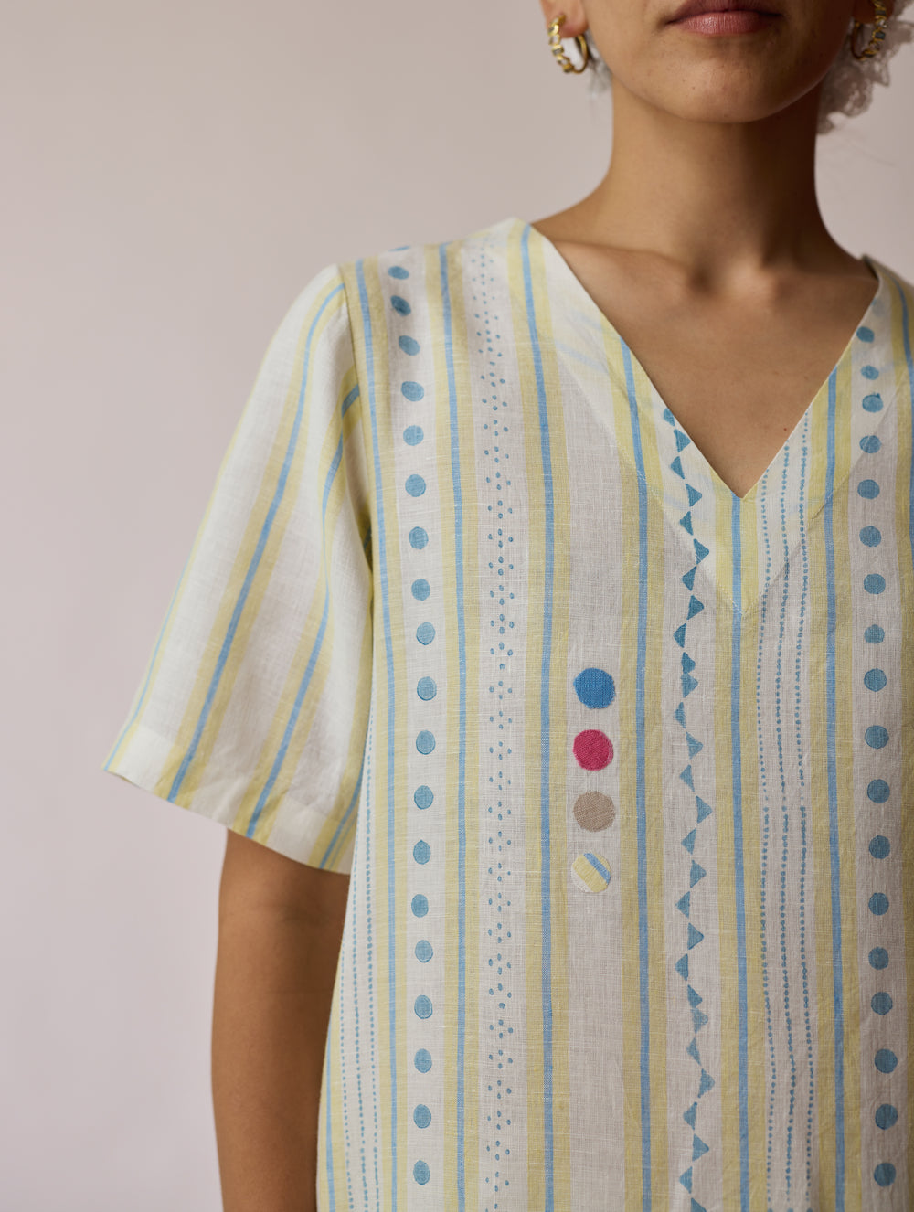 Selle Linen Applique Kurta Set - Ivory