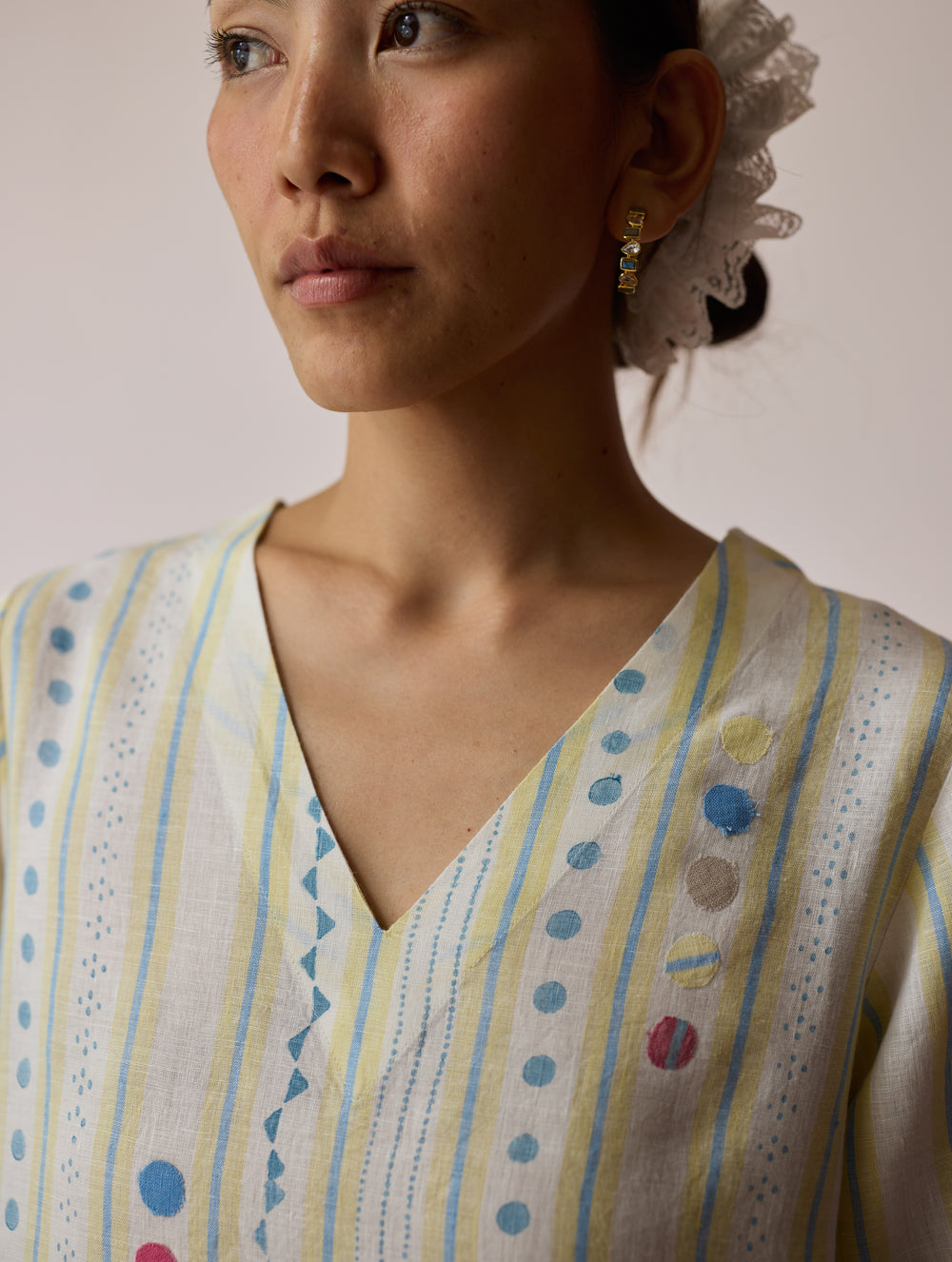 Selle Linen Applique Kurta Set - Ivory