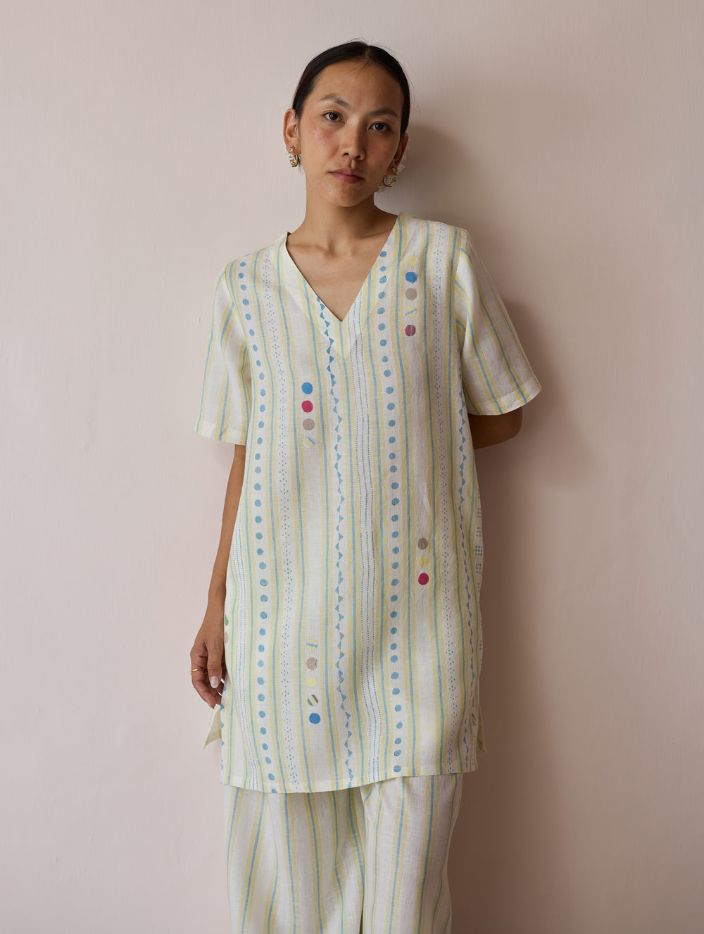 Selle Linen Applique Kurta Set - Ivory