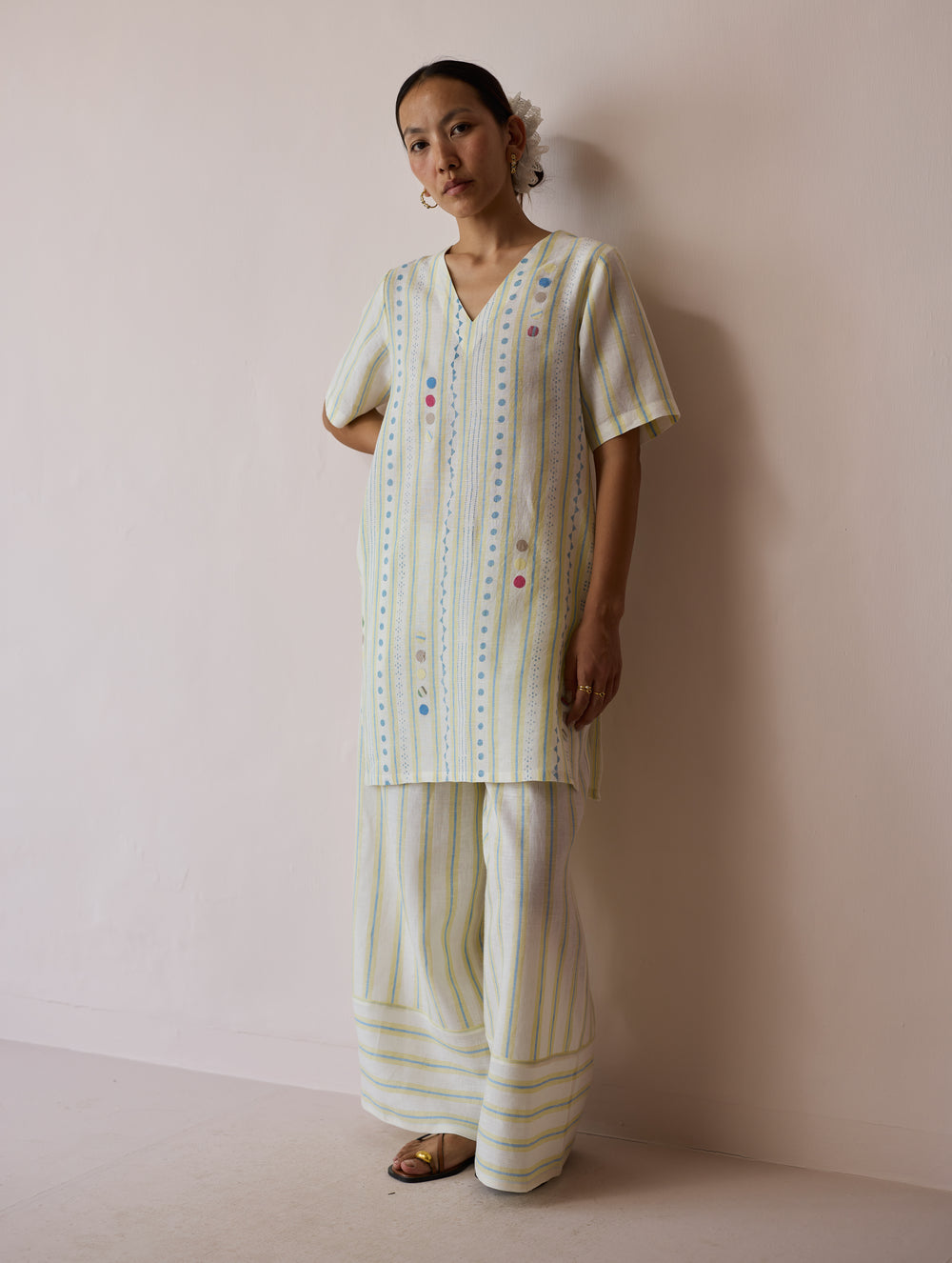 Selle Linen Applique Kurta Set - Ivory