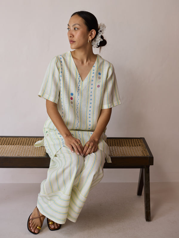 Selle Linen Applique Kurta Set - Ivory