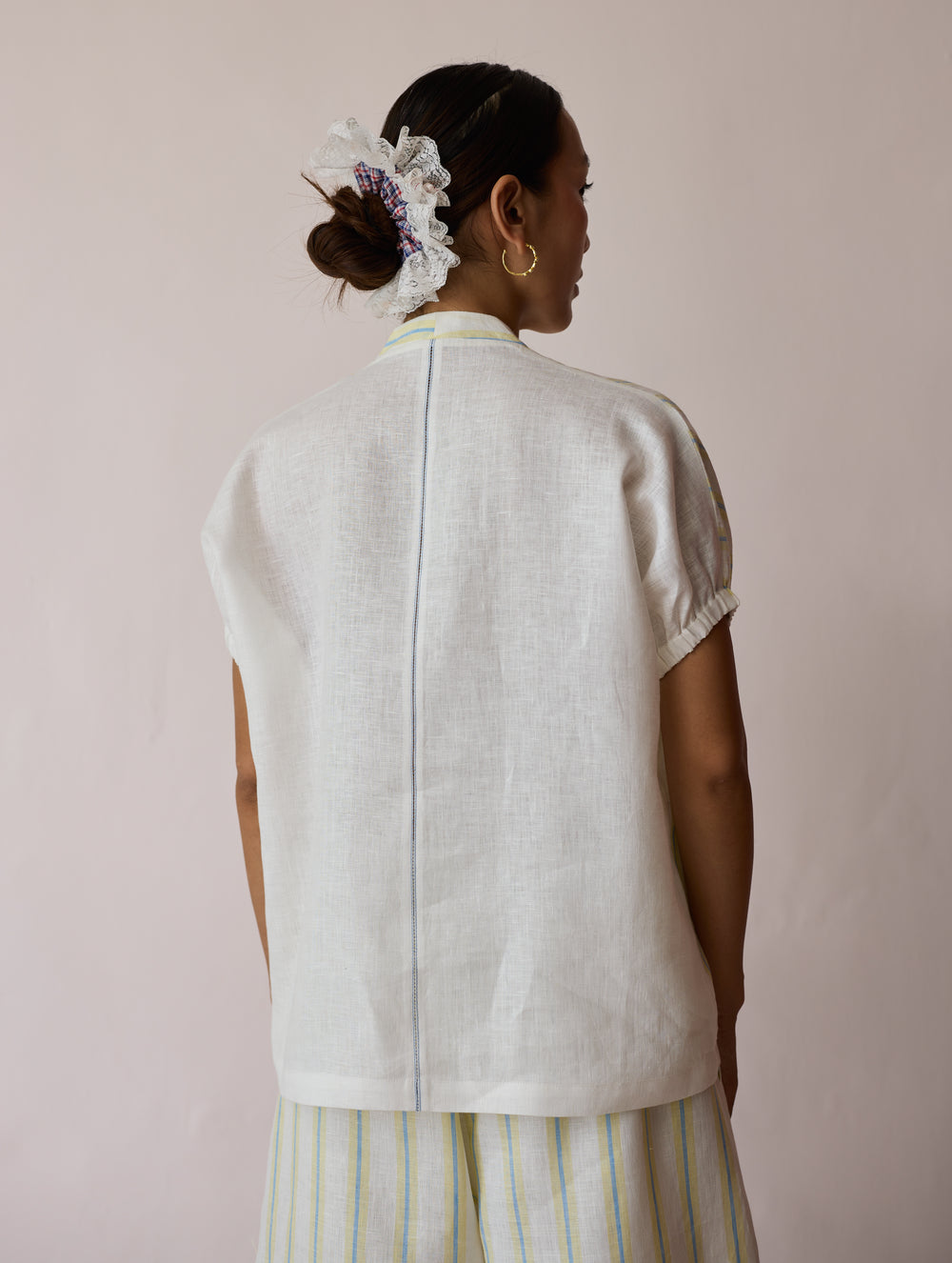 Anne V-Neck Stripe Linen Co-ord Set - Ivory