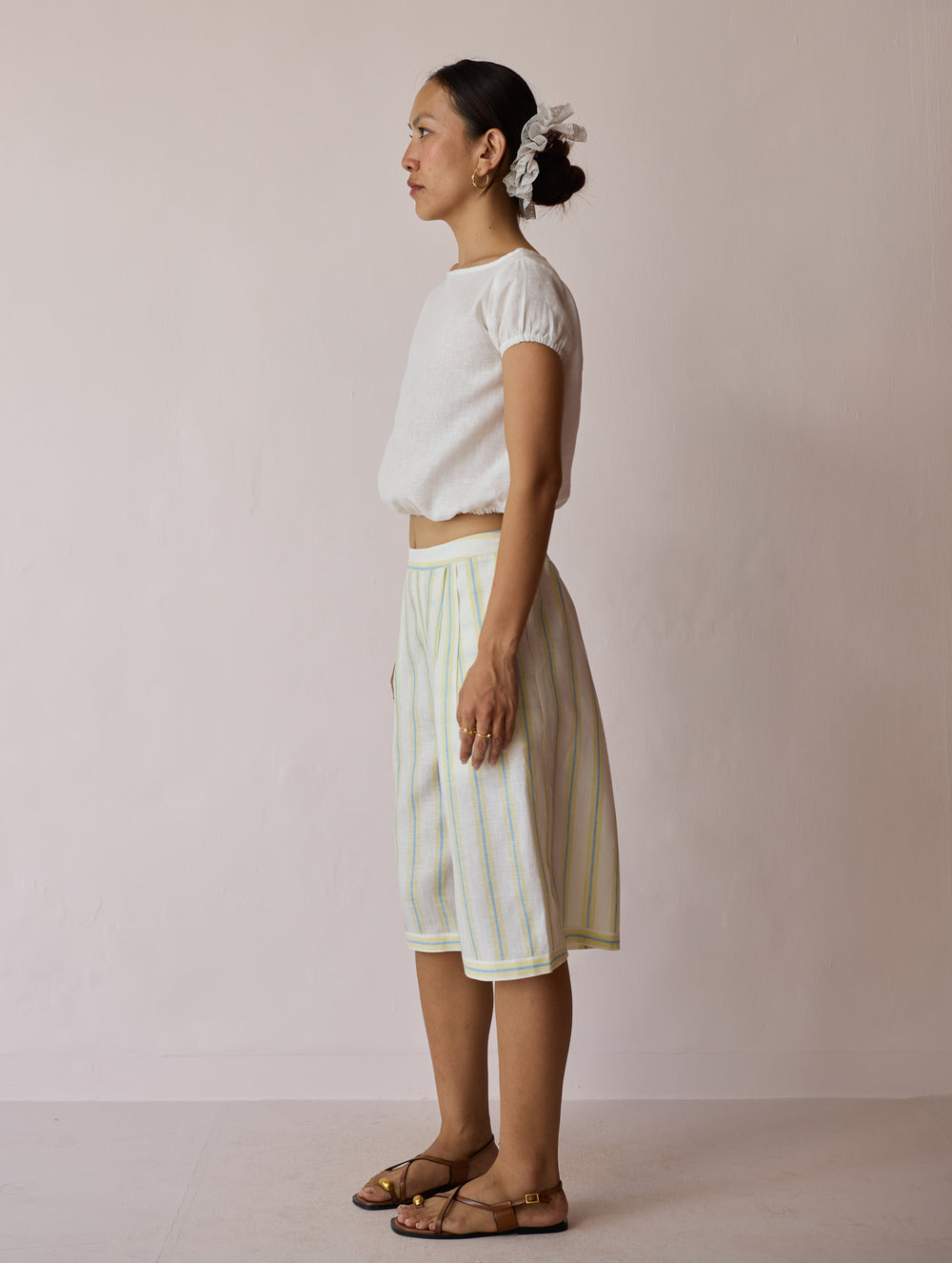 Ena Stripe Linen Jorts - Ivory