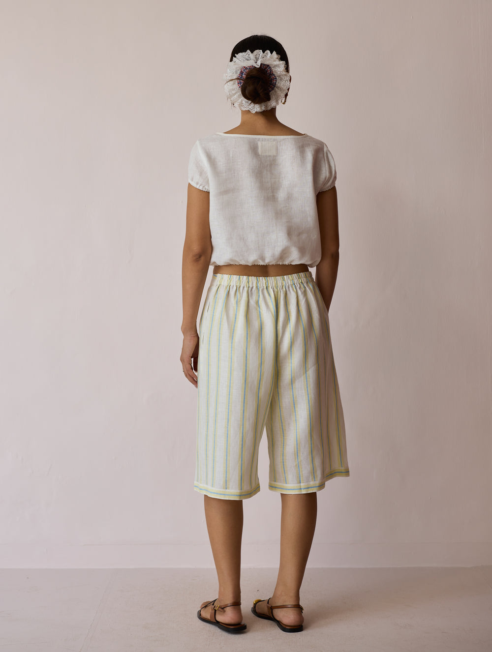 Ena Stripe Linen Jorts - Ivory