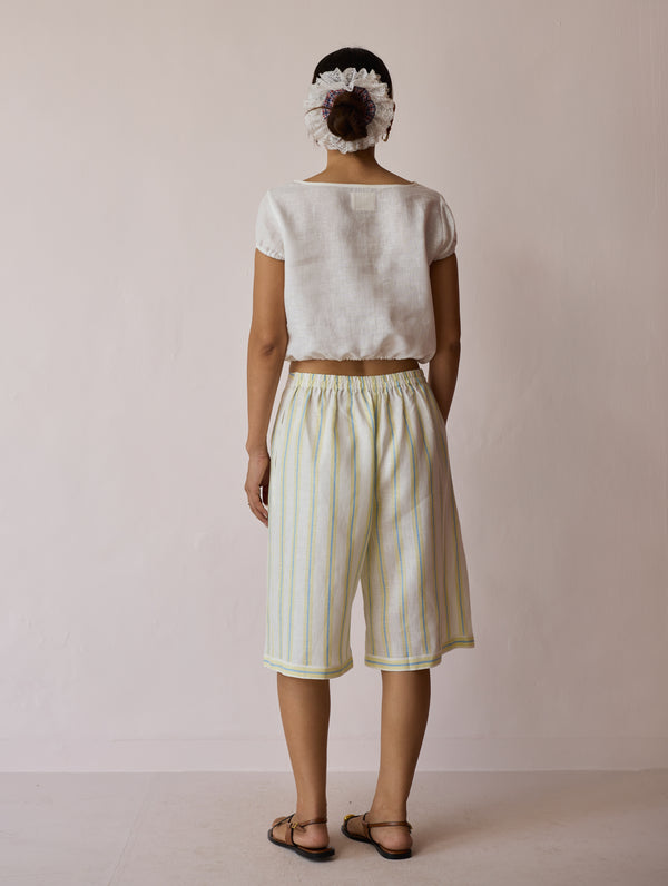 Ena Stripe Linen Jorts - Ivory