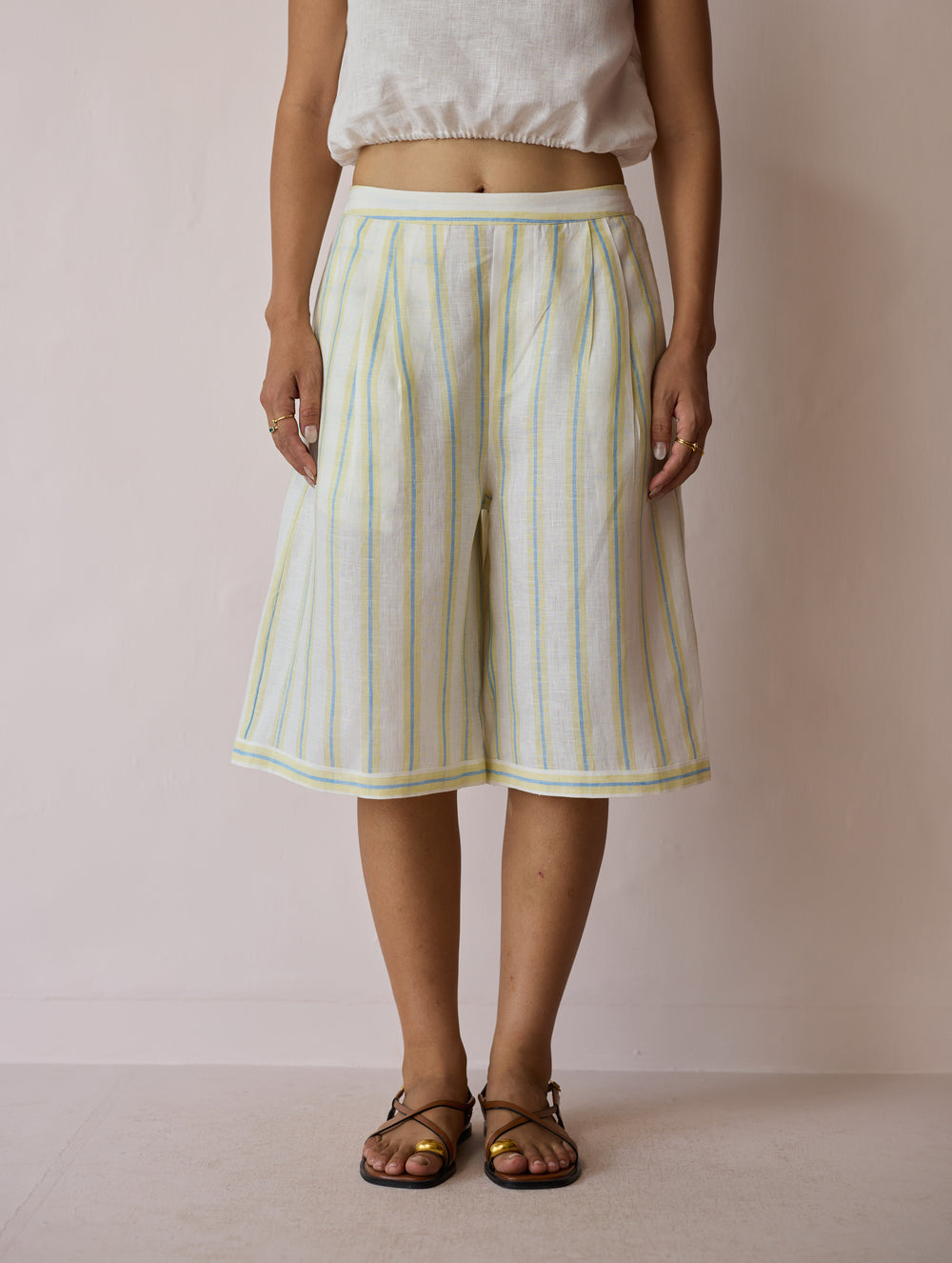 Ena Stripe Linen Jorts - Ivory