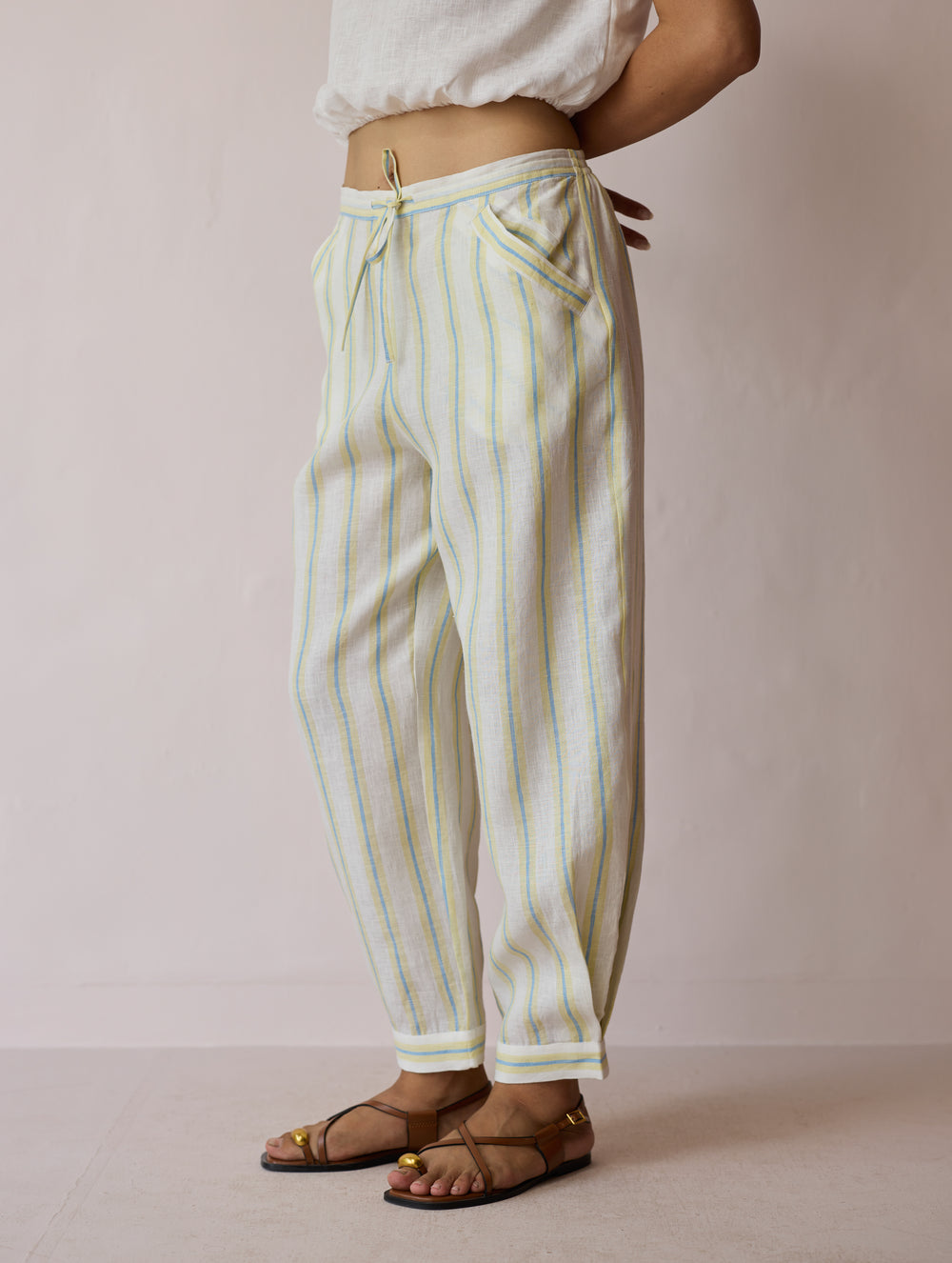Parvee Block-Printed Linen Kurta Set - Ivory