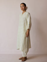 Parvee Block-Printed Linen Kurta Set - Ivory