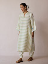 Parvee Block-Printed Linen Angrakha Kurta - Ivory