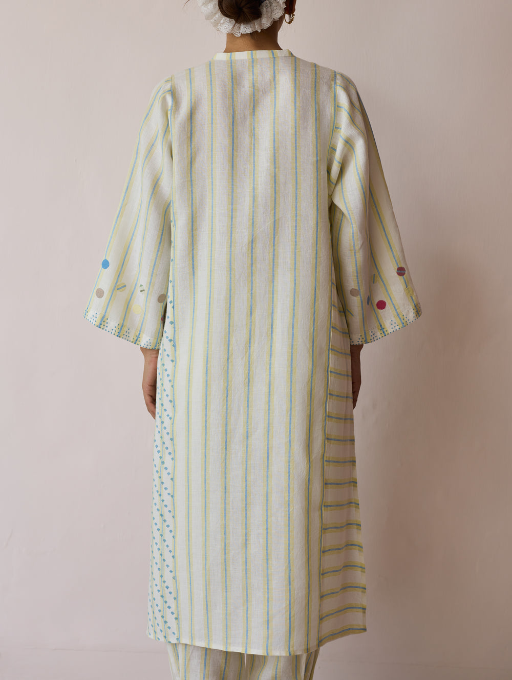 Parvee Block-Printed Linen Angrakha Kurta - Ivory