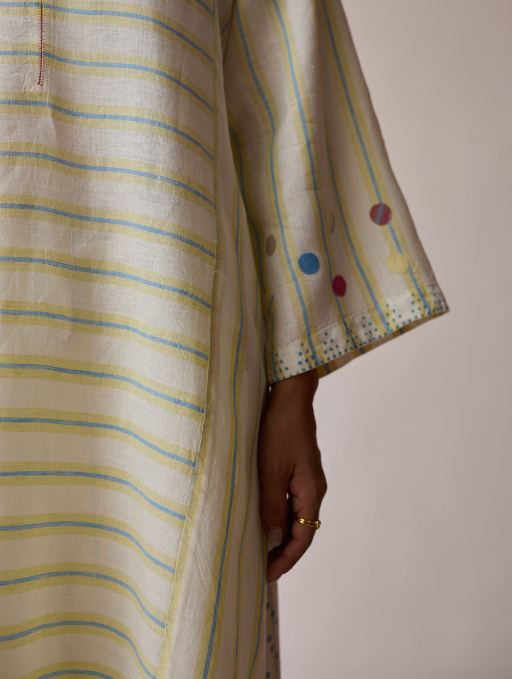 Parvee Block-Printed Linen Angrakha Kurta - Ivory