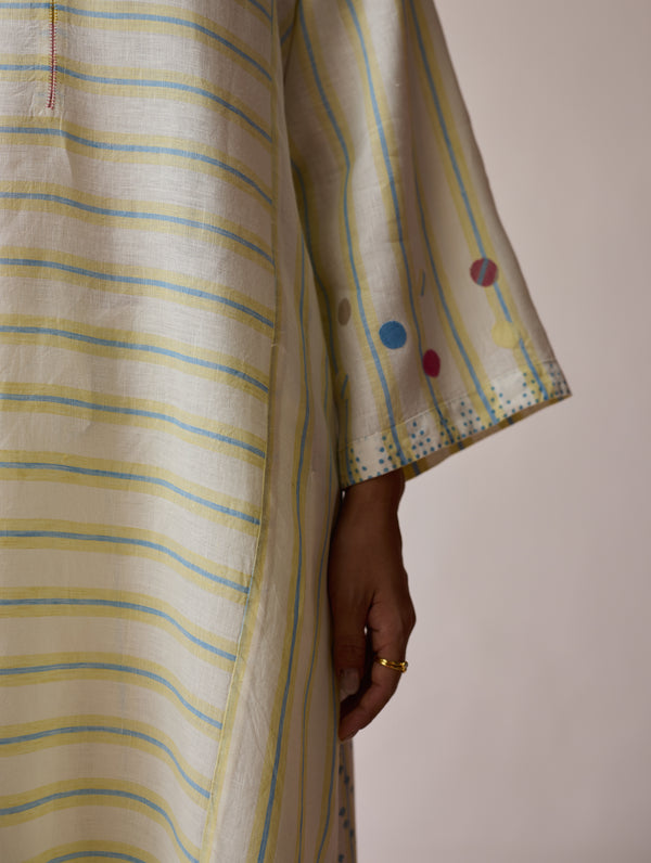 Parvee Block-Printed Linen Angrakha Kurta - Ivory