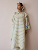 Parvee Block-Printed Linen Kurta Set - Ivory