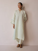 Parvee Block-Printed Linen Angrakha Kurta - Ivory