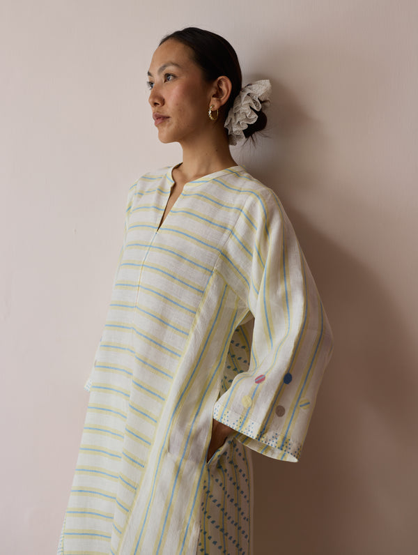 Parvee Block-Printed Linen Kurta Set - Ivory