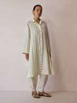 Joana Patchwork Stripe Linen Kurta Sets - Ivory