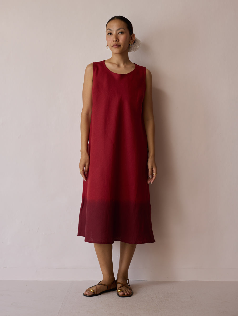 Kalon Ombre Linen Dress - Heirloom Red
