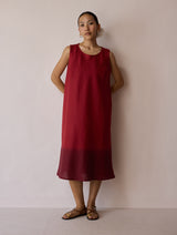 Kiya Ombre Hand-Dyed Linen Dress & Overlay - Heirloom Red