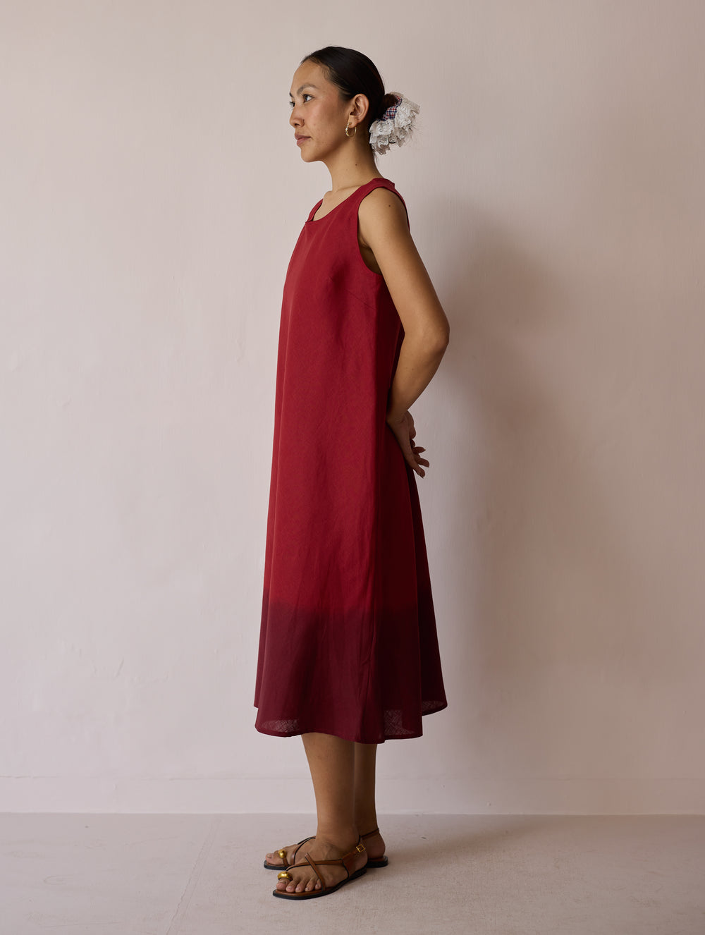 Kiya Ombre Hand-Dyed Linen Dress & Overlay - Heirloom Red
