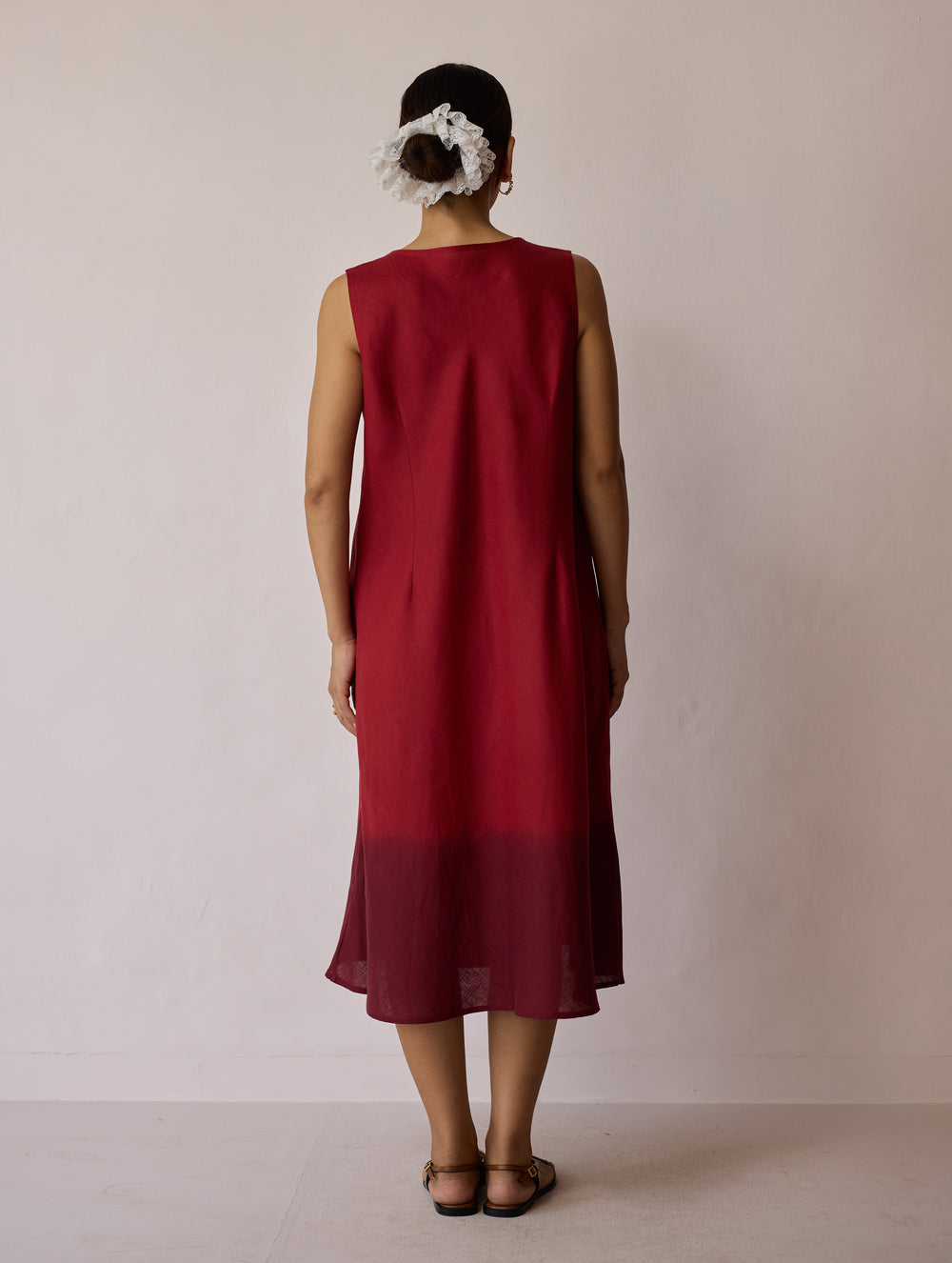 Kiya Ombre Hand-Dyed Linen Dress & Overlay - Heirloom Red