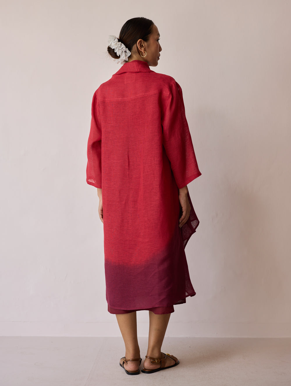 Kiya Ombre Hand-Dyed Linen Dress & Overlay - Heirloom Red