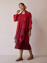 Kiya Ombre Hand-Dyed Linen Dress & Overlay - Heirloom Red