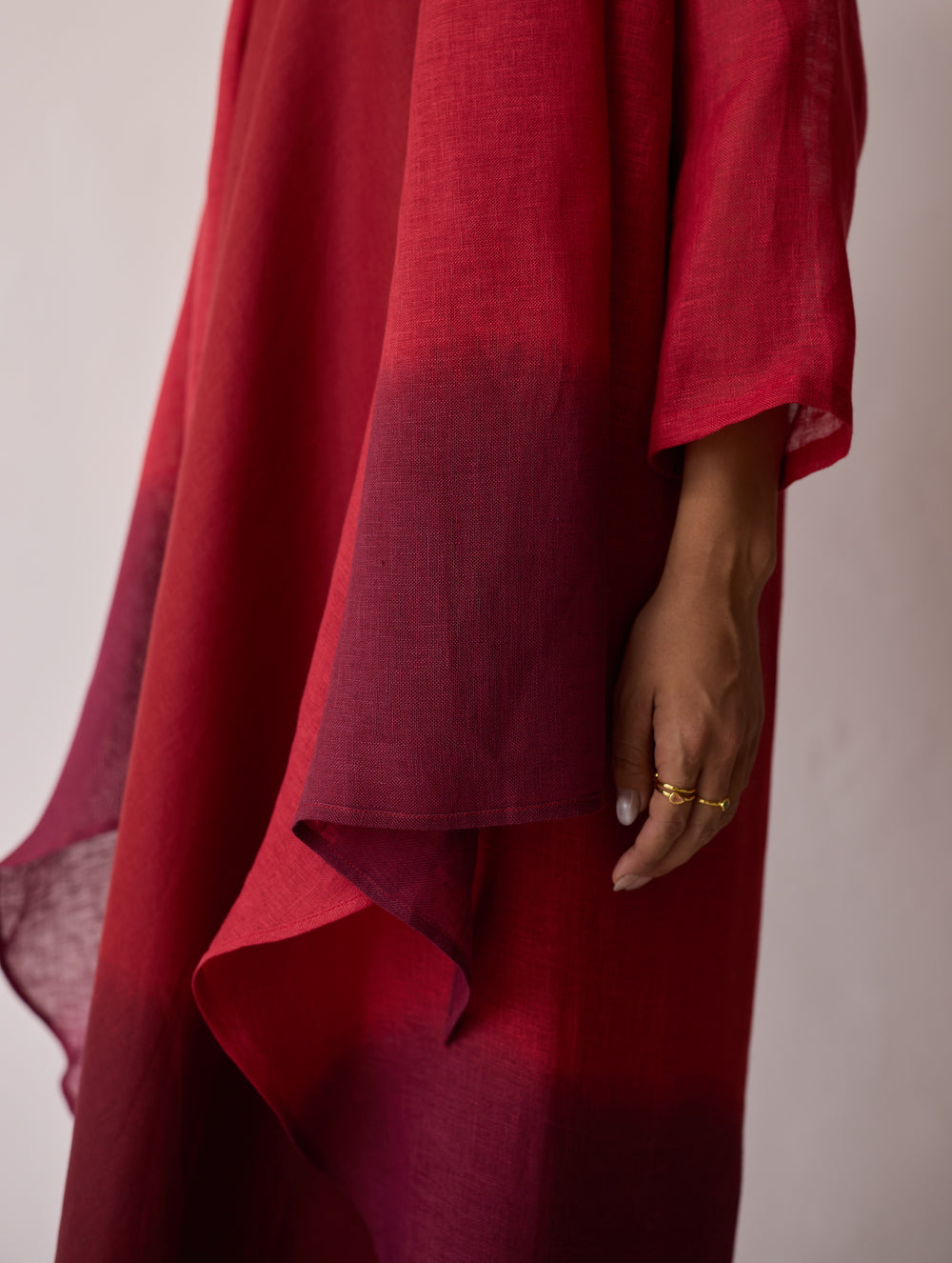 Kiya Ombre Hand-Dyed Linen Dress & Overlay - Heirloom Red