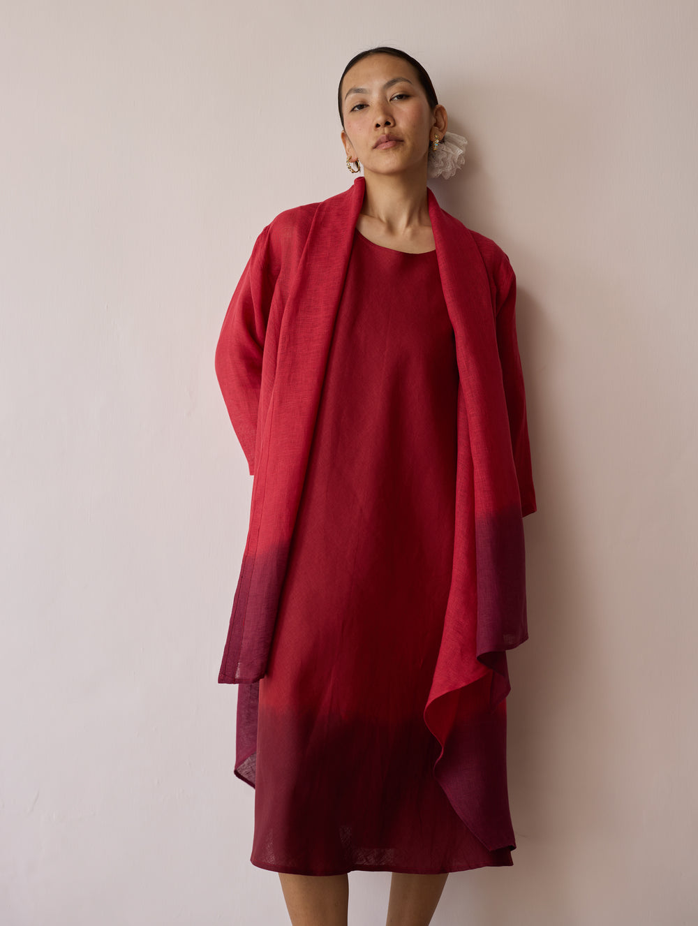 Kiya Ombre Hand-Dyed Linen Dress & Overlay - Heirloom Red