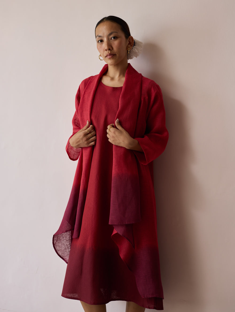 Kiya Ombre Hand-Dyed Linen Dress & Overlay - Heirloom Red