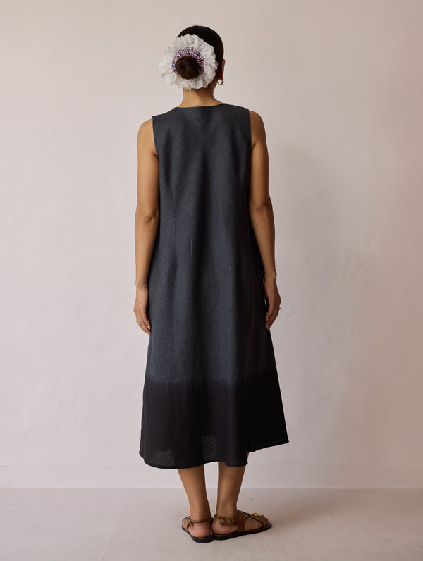 Kalon Ombre Linen Dress - Charcoal