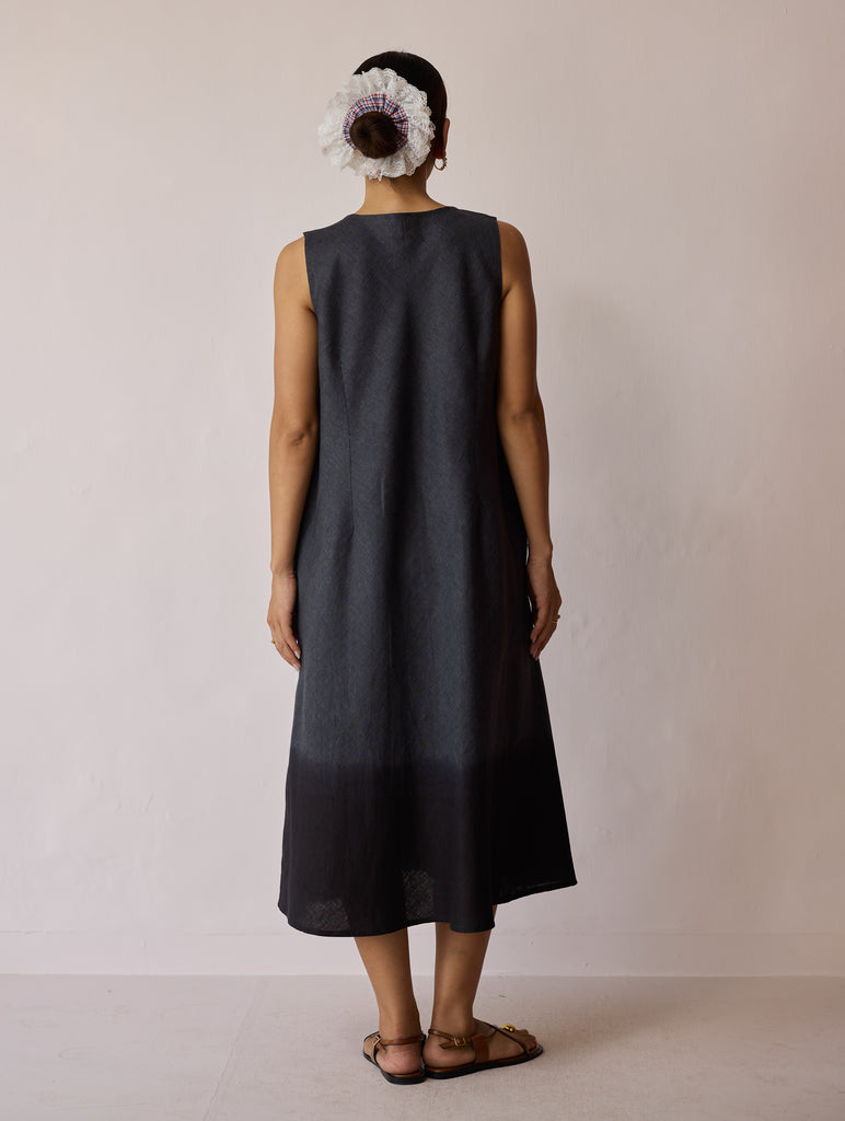 Kalon Ombre Linen Dress - Charcoal