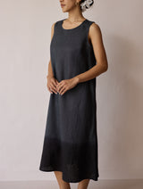 Kiya Ombre Hand-Dyed Linen Dress & Overlay- Charcoal
