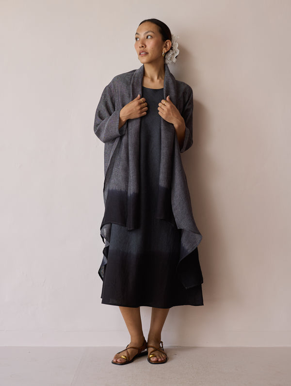 Kiya Ombre Hand-Dyed Linen Dress & Overlay- Charcoal