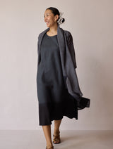 Kiya Ombre Hand-Dyed Linen Dress & Overlay- Charcoal
