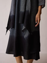 Kiya Ombre Hand-Dyed Linen Dress & Overlay- Charcoal