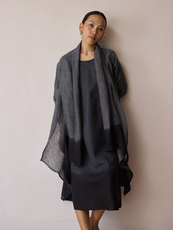 Kiya Ombre Hand-Dyed Linen Dress & Overlay- Charcoal