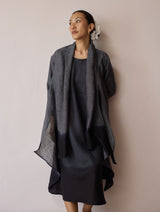 Kiya Ombre Hand-Dyed Linen Dress & Overlay- Charcoal