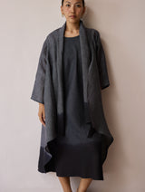 Kiya Ombre Hand-Dyed Linen Dress & Overlay- Charcoal