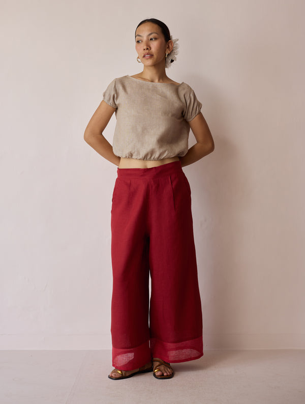 Lagom Wide Leg Linen Pants - Heirloom Red