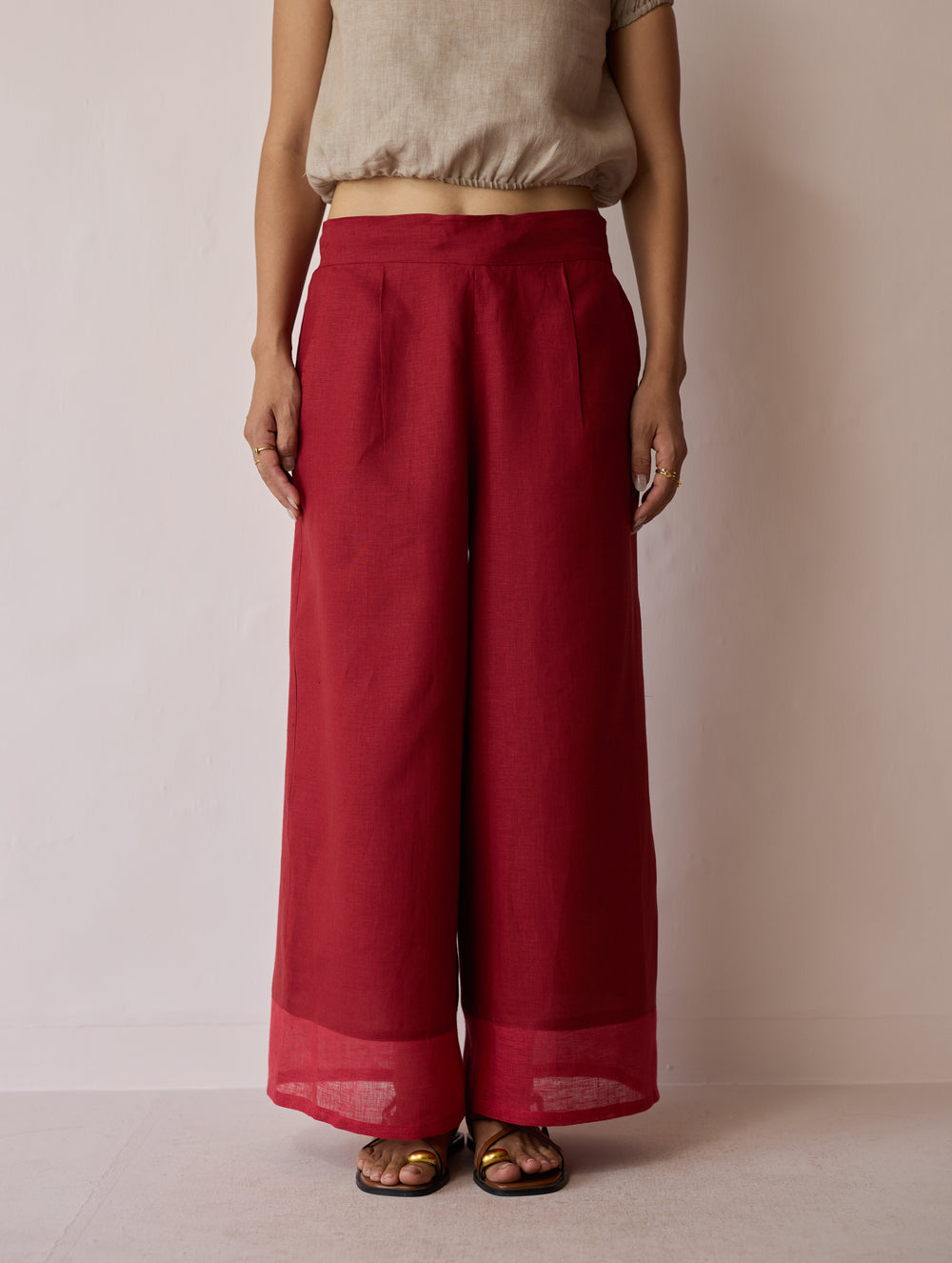Lagom Wide Leg Linen Pants - Heirloom Red