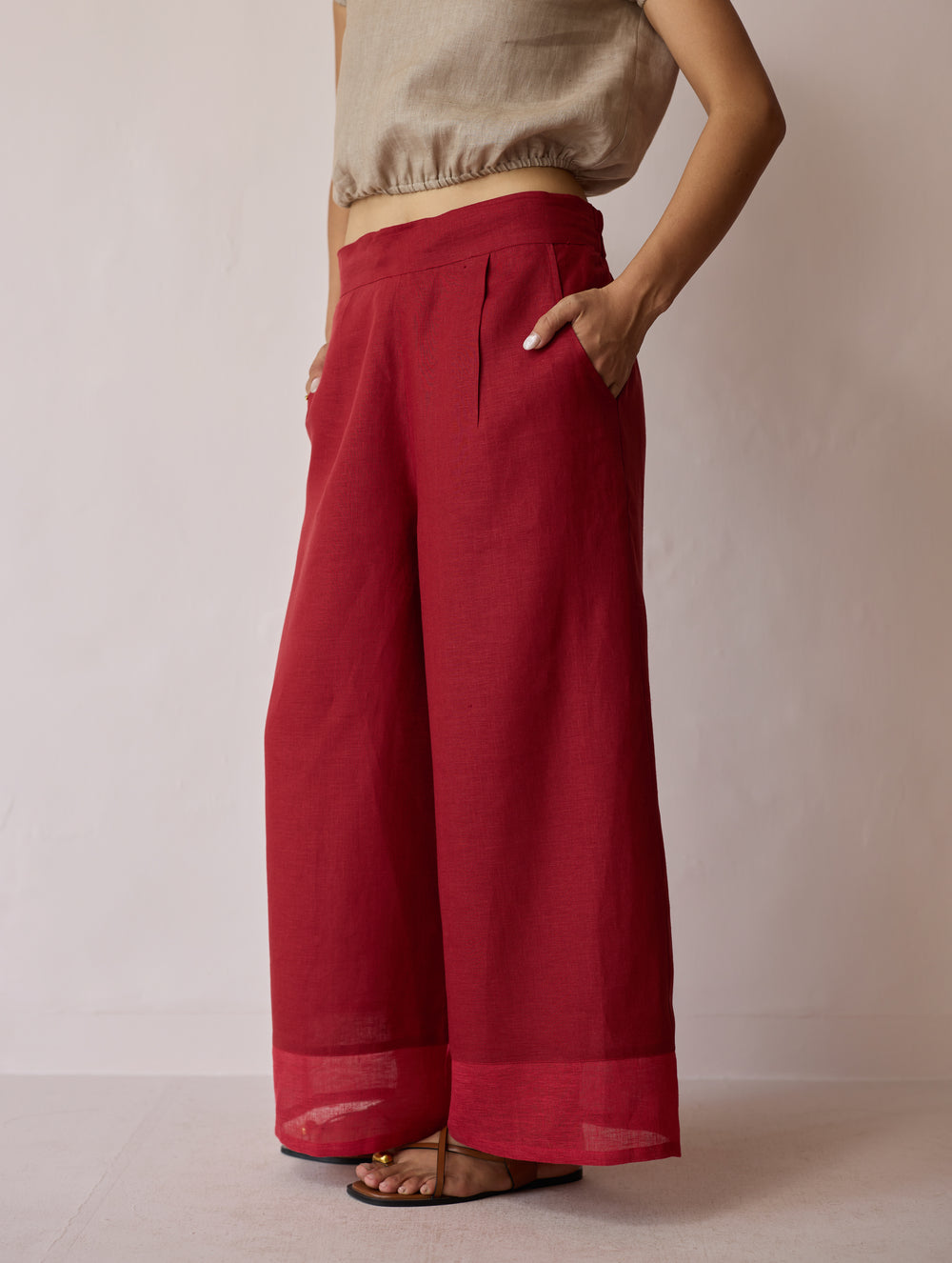 Lagom Wide Leg Linen Pants - Heirloom Red