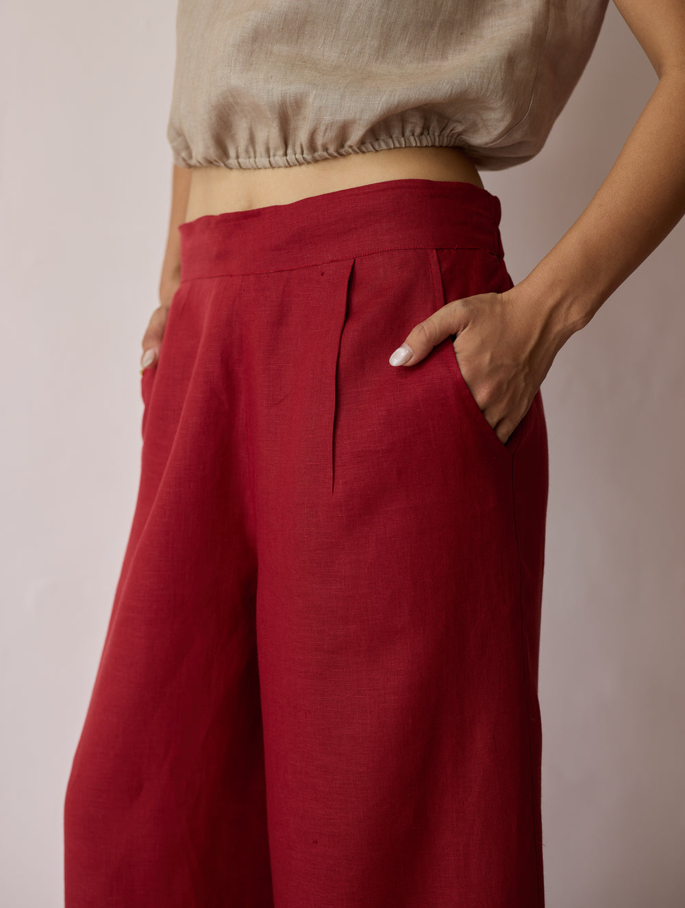 Cassa Linen Patchwork Co-ord Set - Heirloom Red