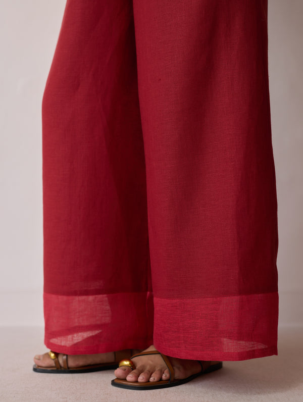 Cassa Linen Patchwork Co-ord Set - Heirloom Red