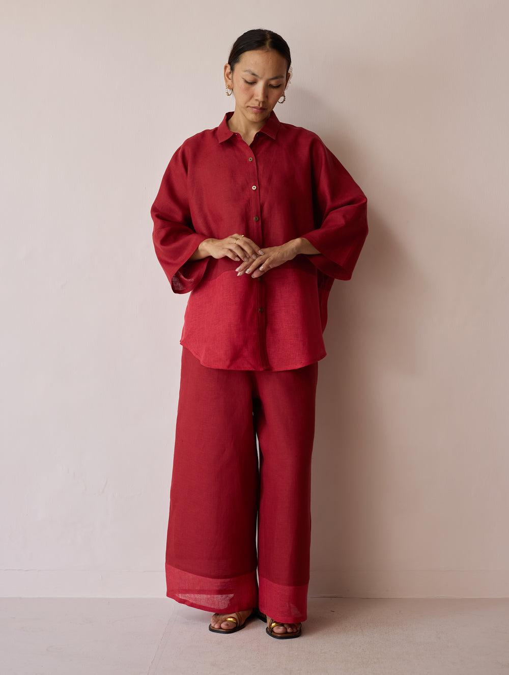 Cassa Linen Patchwork Shirt - Heirloom Red