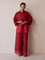 Cassa Linen Patchwork Shirt - Heirloom Red