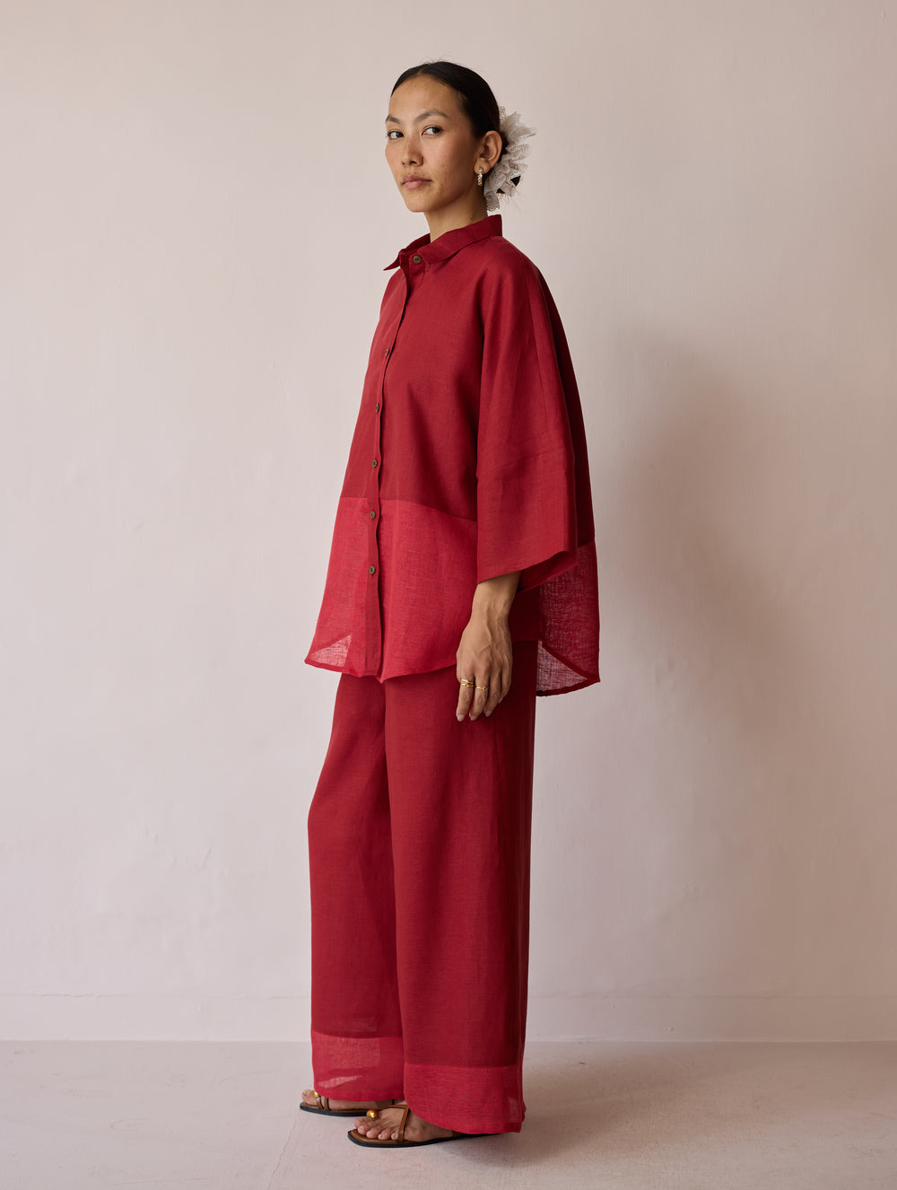 Cassa Linen Patchwork Shirt - Heirloom Red